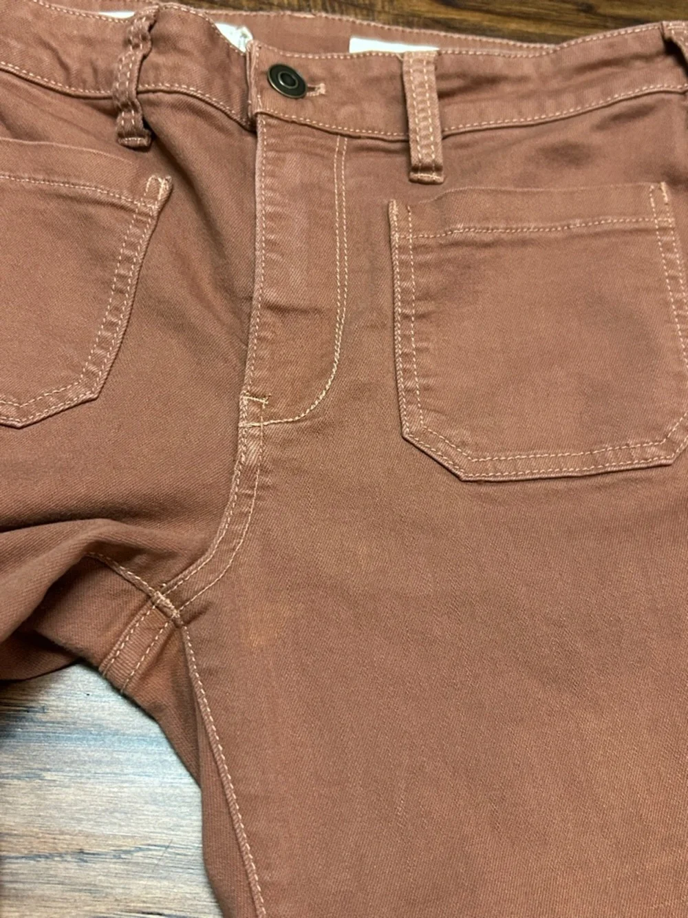 Pilcro Anthropologie High Rise Bootcut Jeans Rust Brown Size 27 Patch Pocket - Picture 9 of 9